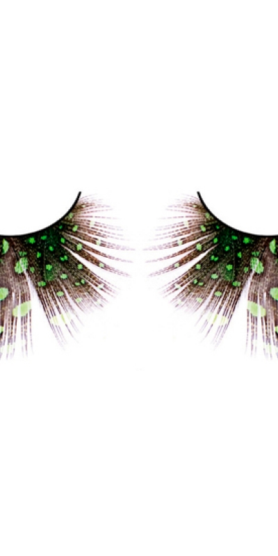 BACI PESTAÑAS POSTIZAS PLUMAS Ciglia finte con piume verdi, design sofisticato e originale.