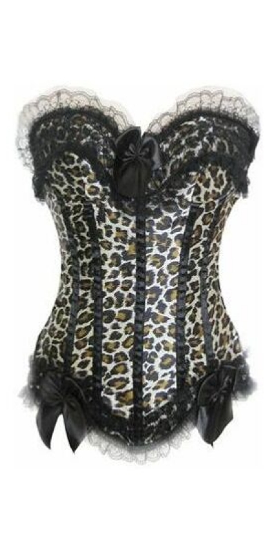 CORSET RETRO SEXY Corsé retro de leopardo con volantes de encaje beige