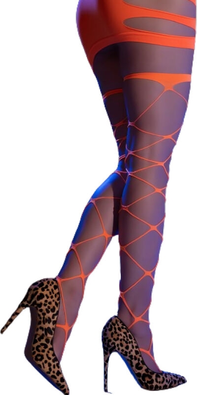 CR 4706 MEDIAS CABARET NARANJA Calze sensuali con ampi occhielli per donne