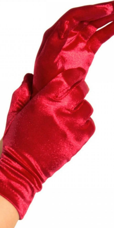 GUANTES SATIN ROJO Guantes rojos elásticos, efecto brillante; elegancia única