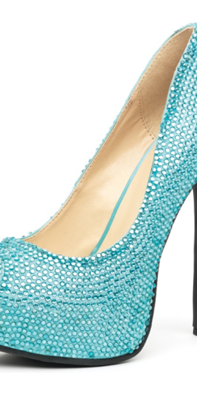  Leg avenue glamour peep toe pump turquesa satinado con strass