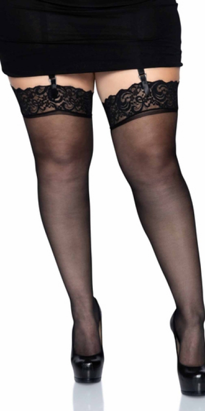 LEG AVENUE SILKY Leg avenue collant in nylon nero con top in pizzo plus