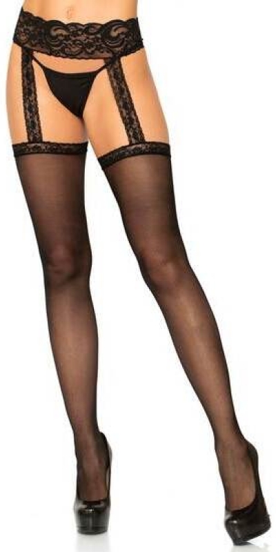 LEG AVENUE SEXY Leg avenue bas noir avec jarretière en dentelle attachée