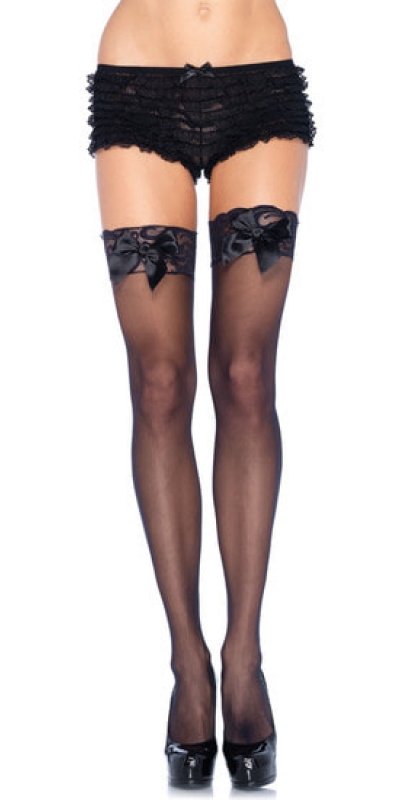 LEG AVENUE SWEET Calças pretas com detalhe de renda e laço de cetim