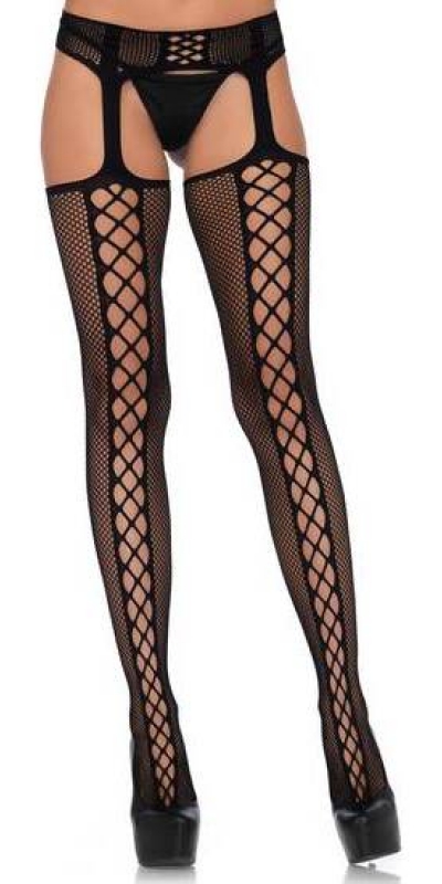 LEG AVENUE  LACE Calze a rete opache con cucitura ampia e reggicalze integrate