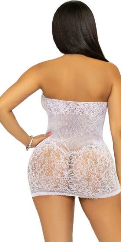 RHINESTONE HALTER  GLAMOUR Minivestido halter único con encaje y pedrería brillante