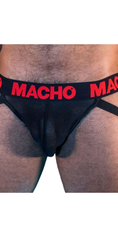 MACHO  BLISS Suspensorio semitransparente negro y rojo. ajustable