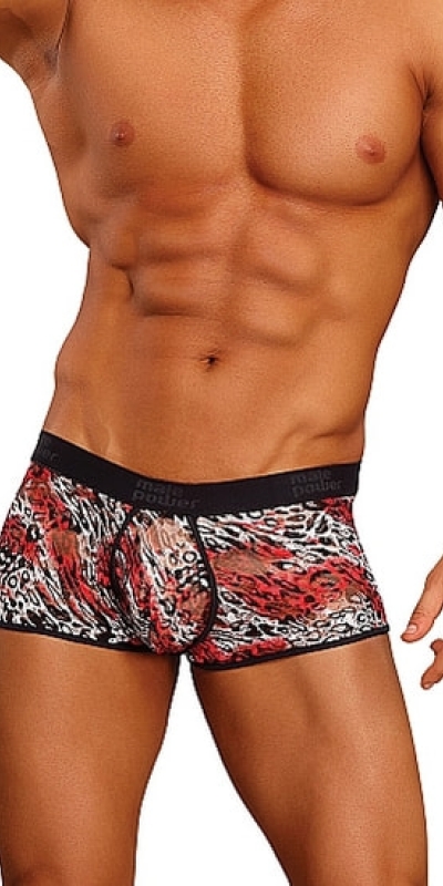 MALE POWER Boxer rojo de leopardo con cintura elástica y ajustable