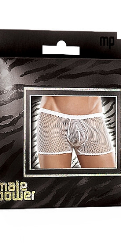 MALE POWER Boxer bianco in rete con fascia elastica in vita