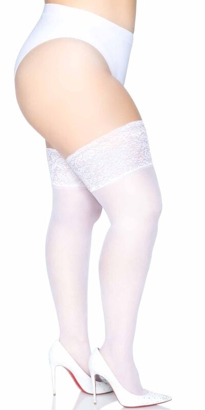 MEDIAS AUTOADHESIVAS Calze in pizzo bianco taglia plus, eleganti e sensuali