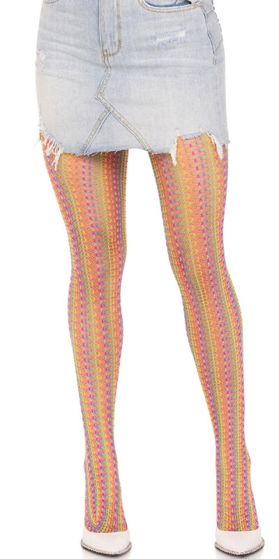 MEDIAS DE CROCHET MULTICOLOR Collants colorés en filet pour les fêtes et la fierté.