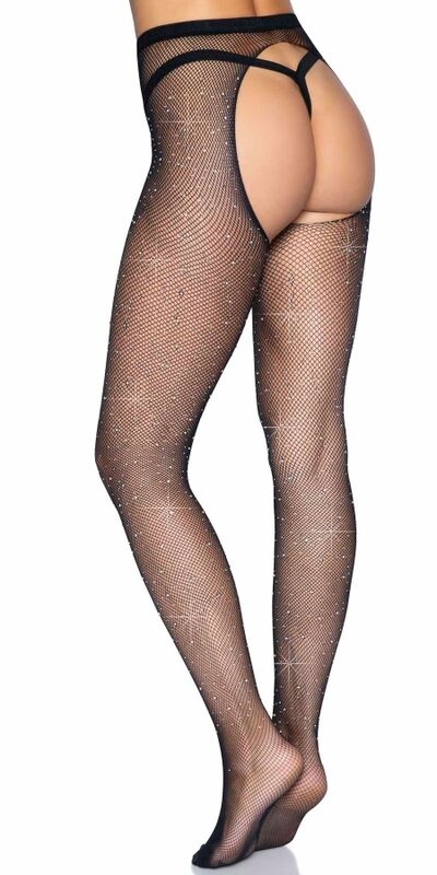 TOQUE GLAMOUR Collants résille avec strass et ouverture. séduction