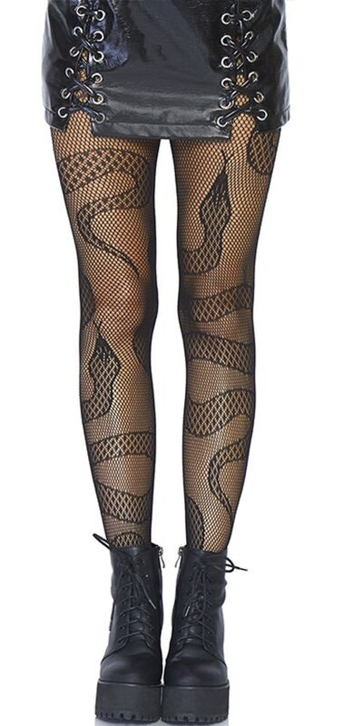 MEDIAS DE RED SERPIENTES NEGRO Collants noirs en résille avec motif de serpents