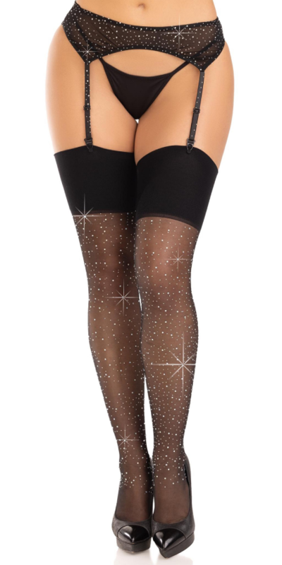 MEDIAS SPANDEX CON DIAMANTES N Collants transparents avec des diamants de imitation élégants