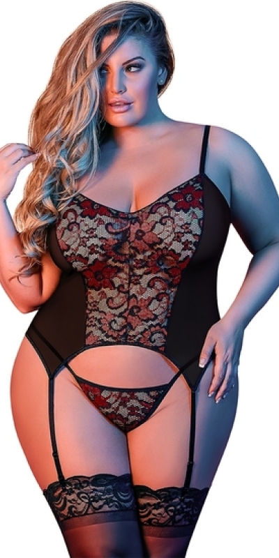 MERRY WIDOW FLOR Set di lingerie nero con spalline regolabili e perizoma