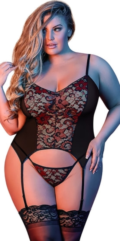 MERRY WIDOW FLOR Set di lingerie nero con spalline regolabili e perizoma