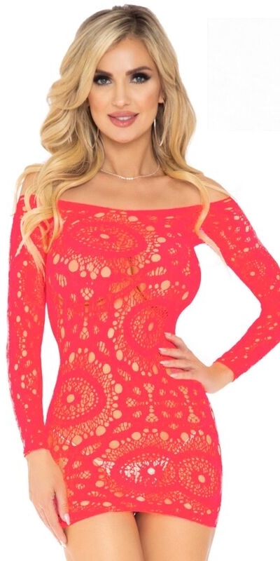 MINI VESTIDO  LACE Mini robe en dentelle leg avenue, couleur corail