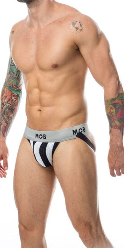 MOB STRIPE CLASSIC JOCK WHITE String sensuel rayé noir et blanc