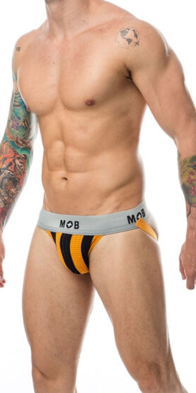 MOB STRIPE CLASSIC JOCK ORANGE String sexy rayé orange avec ouverture dos