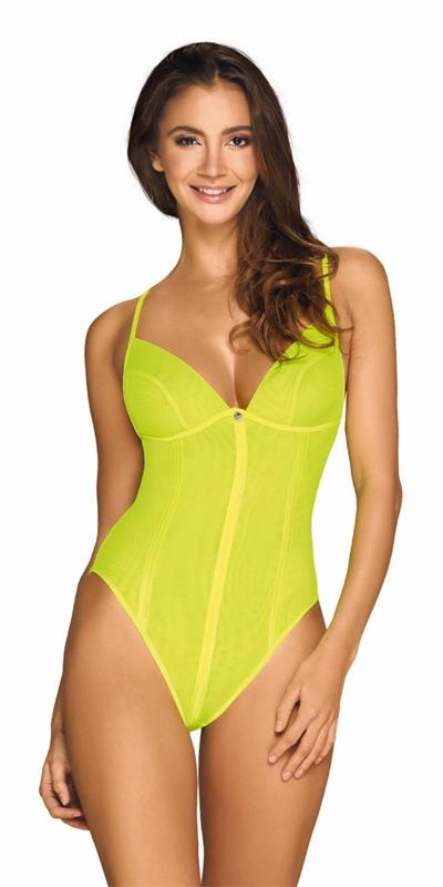 NEONIA BODY Body amarillo neón con cremallera, diseño moderno y sexy