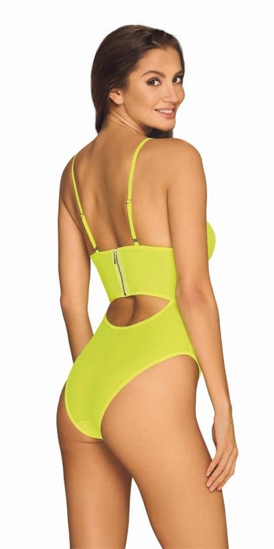 NEONIA BODY Body amarillo neón con cremallera, diseño moderno y sexy