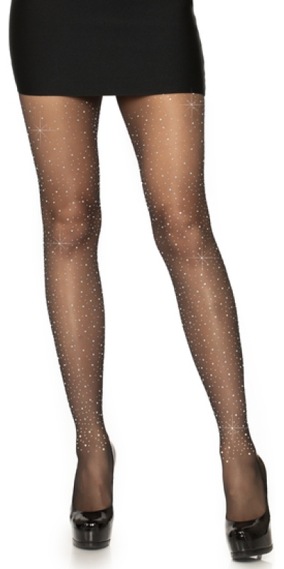 PANTYS DIAMANTE NEGRO Lycra com apliques de strass - transparente