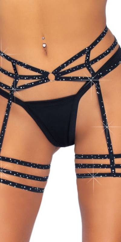 RHINESTONE GARTER STRAPPS Liguero elegante con strass y aro; cómodo y ajustable