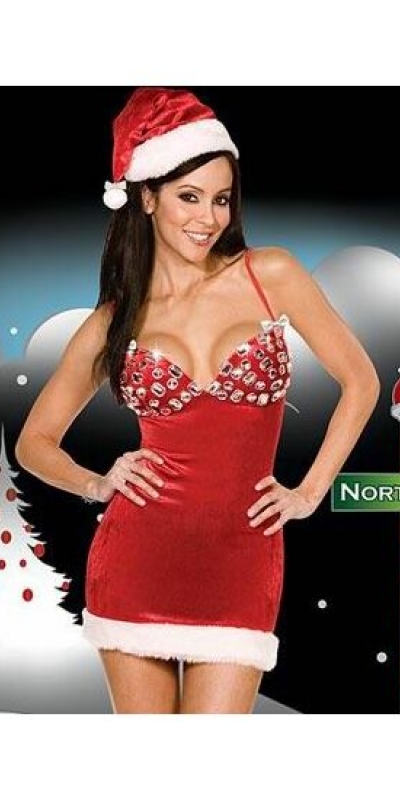 DISFRAZ NAVIDEÑO SENSUAO Conjunto navideño sensual, incluye vestido, gorro y tanga