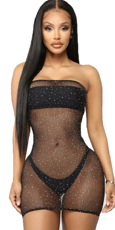 BRILLO DE LOS DIOSES Robe de lingerie sensuelle, transparente et élastique.