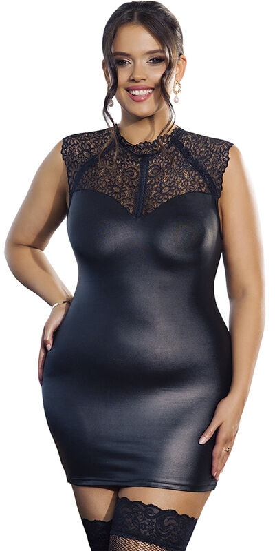 VESTIDO SEXY DE CUERO S/M Lingerie preta de renda e couro sensual