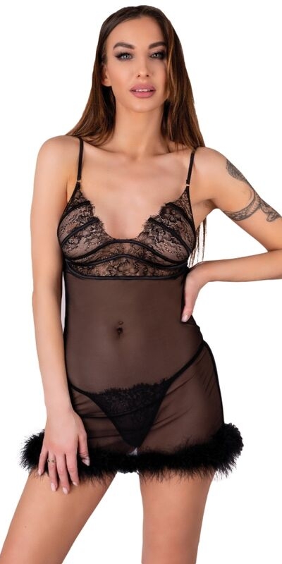 ZERUNAM SET BABYDOLL + TANGA N Ensemble de lingerie noir, sensuel et confortable, zerunam.