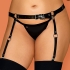 Lingerie sexy, ajustável, preta, de couro, com fivelas.