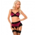 Conjunto de lingerie elegante de cetim e renda.