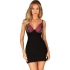 Elegante chemise negra con encaje y rosas brillantes