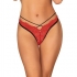Tanga sexy en encaje rojo con anillos metálicos y tiras